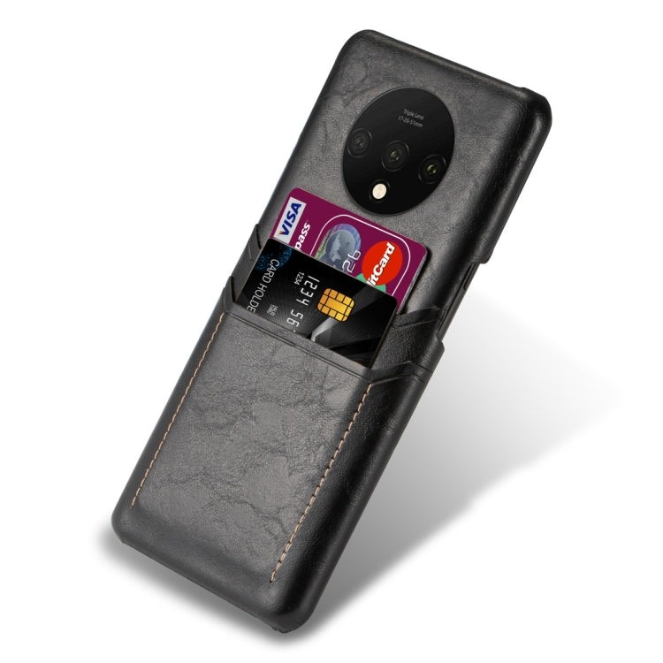 For OnePlus 7T Calf Texture PU + PC Protective Case with Card Slots(Brown)