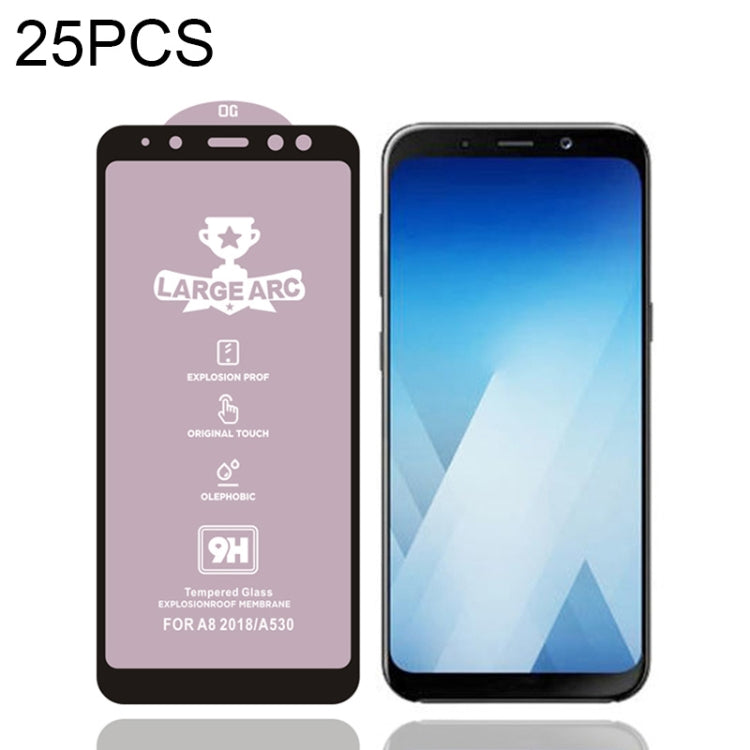 25 PCS 9H HD Large Arc High Alumina Full Screen Tempered Glass Film for Galaxy A5 (2018)