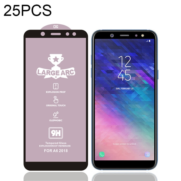25 PCS 9H HD Large Arc High Alumina Full Screen Tempered Glass Film for Galaxy A6 (2018)