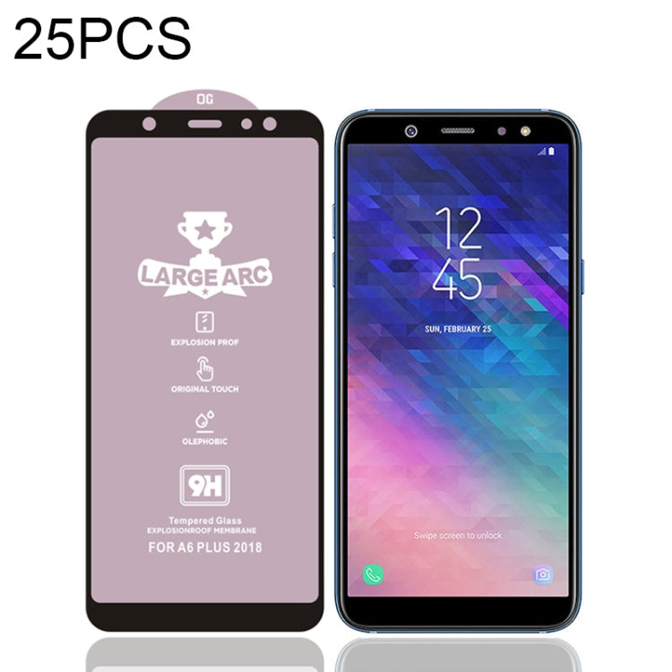 25 PCS 9H HD Large Arc High Alumina Full Screen Tempered Glass Film for Galaxy A6+ (2018)