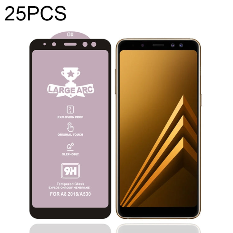 25 PCS 9H HD Large Arc High Alumina Full Screen Tempered Glass Film for Galaxy A8 (2018)