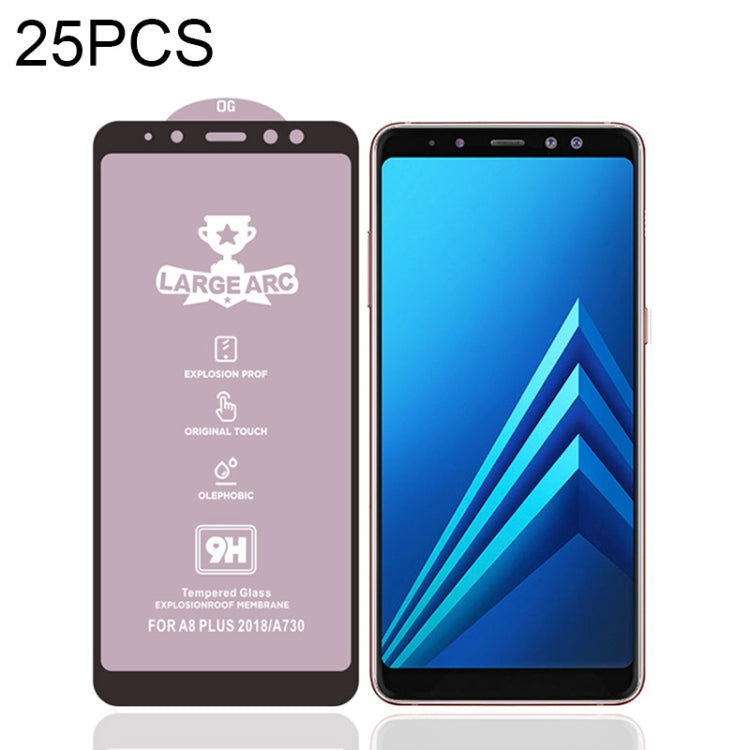 25 PCS 9H HD Large Arc High Alumina Full Screen Tempered Glass Film for Galaxy A8+ (2018)