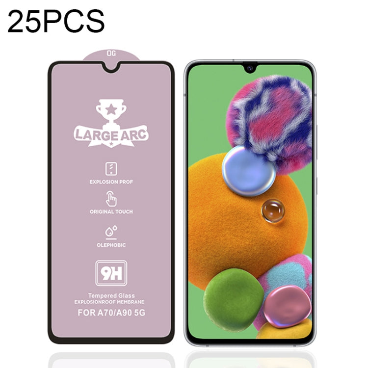 25 PCS 9H HD Large Arc High Alumina Full Screen Tempered Glass Film for Galaxy A90 5G