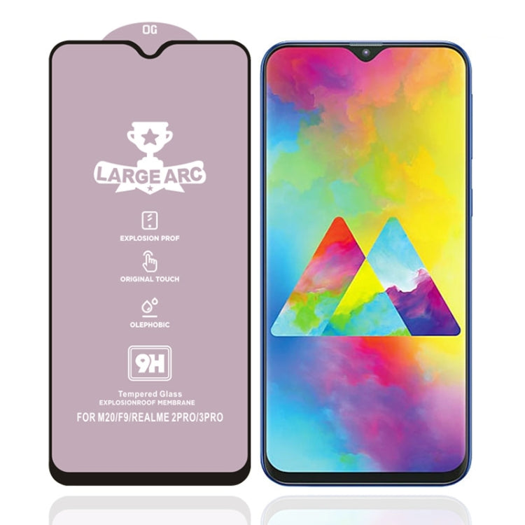 25 PCS 9H HD Large Arc High Alumina Full Screen Tempered Glass Film for Galaxy M20