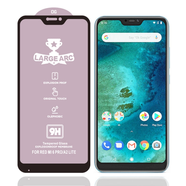For Xiaomi Redmi 6 Pro 9H HD Large Arc High Alumina Full Screen Tempered Glass Film