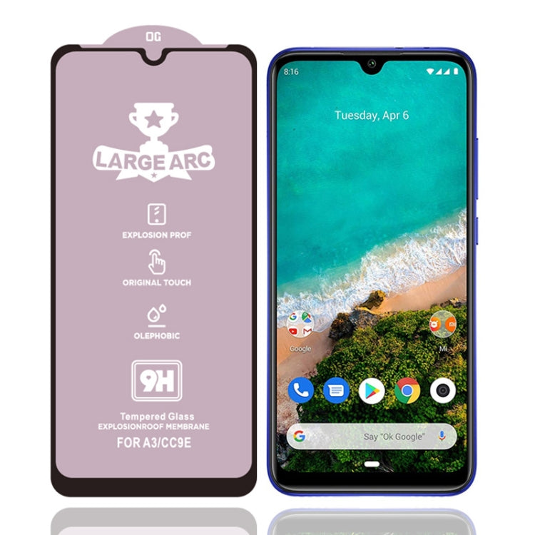 For Xiaomi Mi A3 9H HD Large Arc High Alumina Full Screen Tempered Glass Film