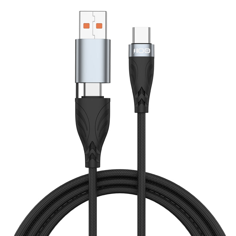 ADC-008 2 in 1 100W USB + USB-C / Type-C to USB-C / Type-C Flash Charge Data Cable, Cable Length:1m(Black Grey)