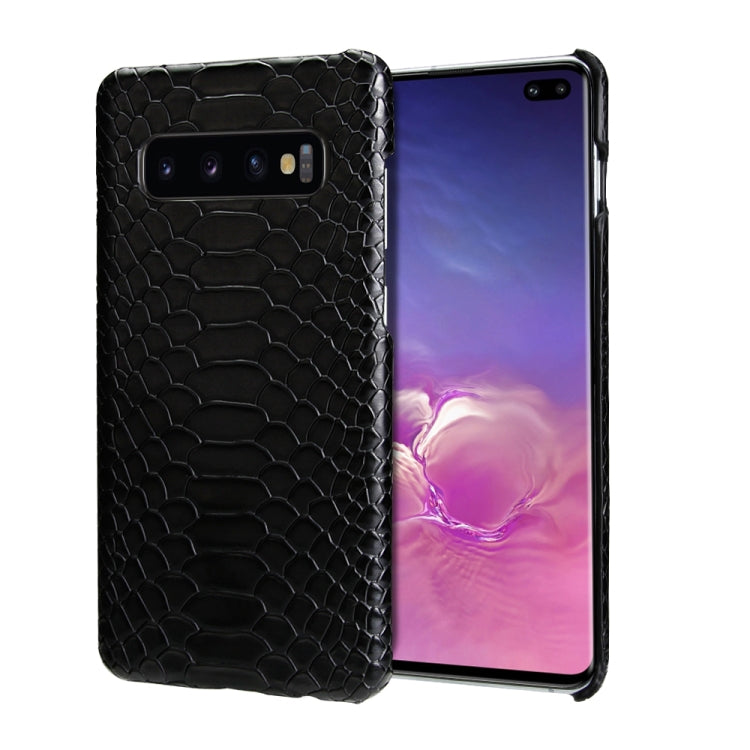 For Galaxy S10+ Snakeskin Texture PC + PU Case