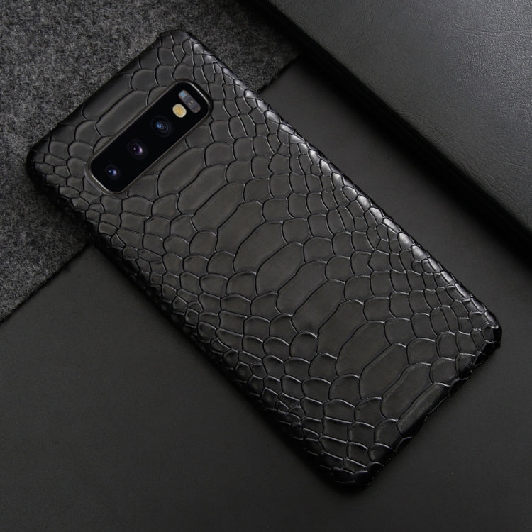 For Galaxy S10+ Snakeskin Texture PC + PU Case