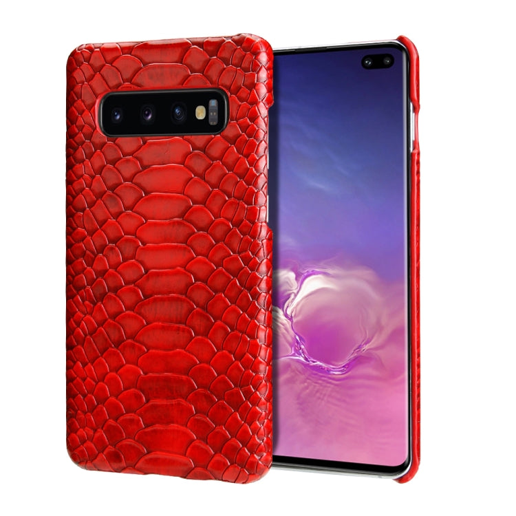 For Galaxy S10+ Snakeskin Texture PC + PU Case