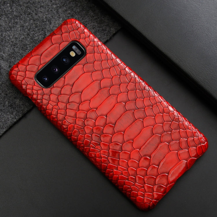 For Galaxy S10+ Snakeskin Texture PC + PU Case