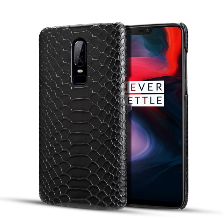 For OnePlus 6 Snakeskin Texture PC + PU Case
