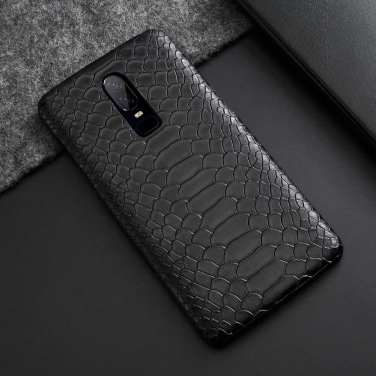 For OnePlus 6 Snakeskin Texture PC + PU Case