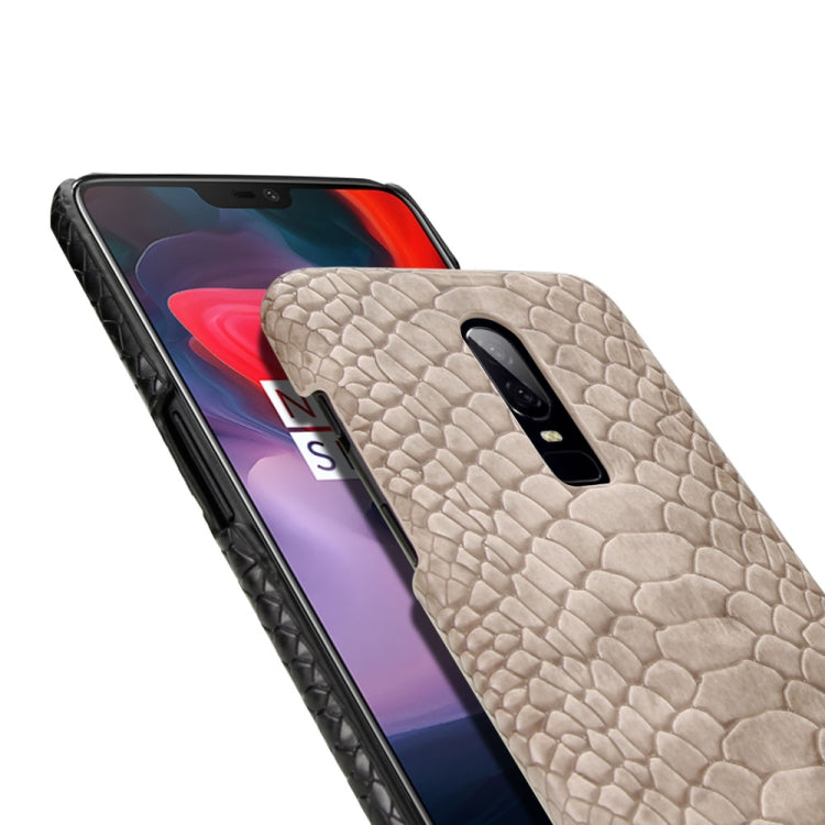 For OnePlus 6 Snakeskin Texture PC + PU Case