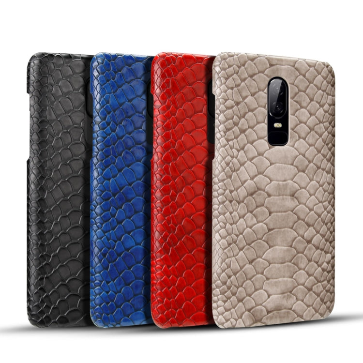 For OnePlus 6 Snakeskin Texture PC + PU Case