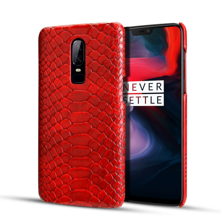 For OnePlus 6 Snakeskin Texture PC + PU Case