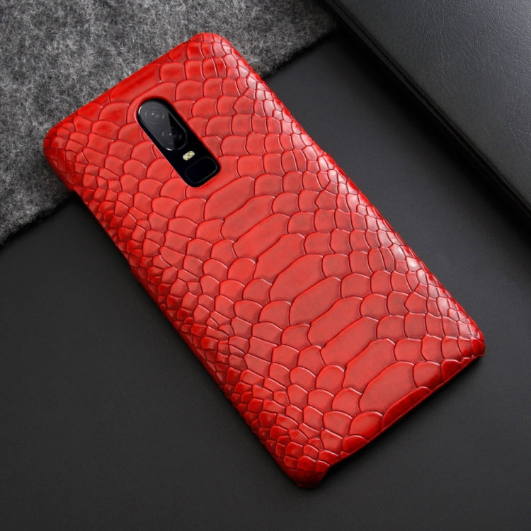 For OnePlus 6 Snakeskin Texture PC + PU Case