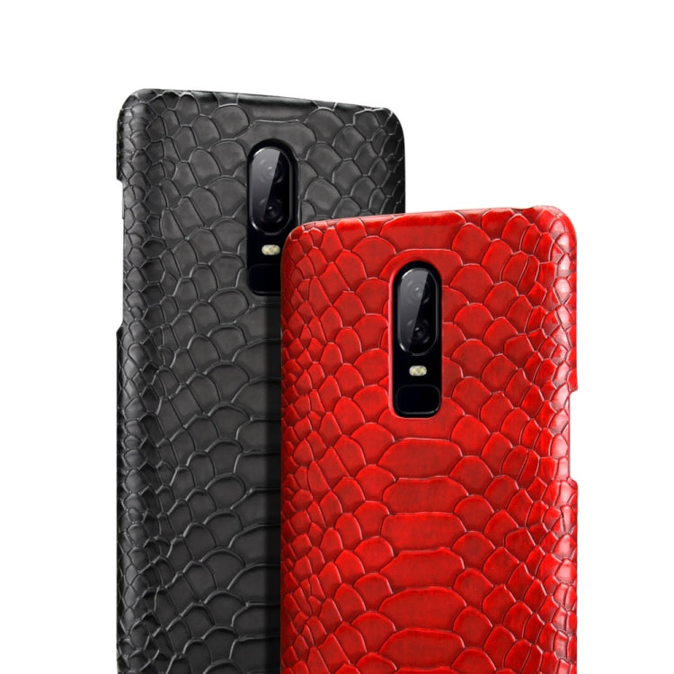 For OnePlus 6 Snakeskin Texture PC + PU Case