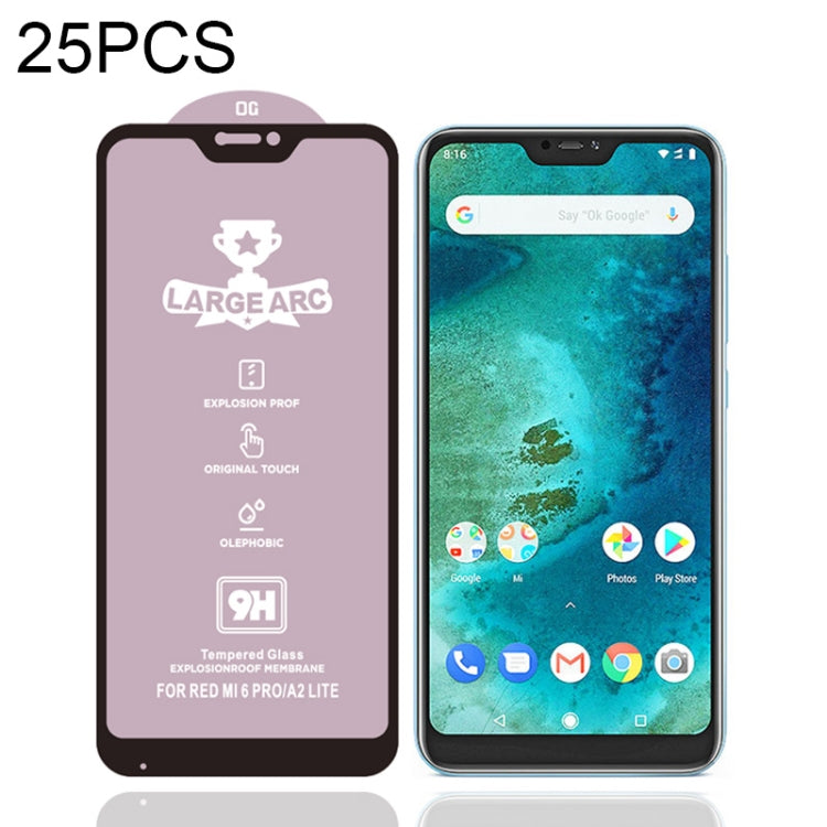 25 PCS 9H HD Large Arc High Alumina Full Screen Tempered Glass Film for Xiaomi Redmi 6 Pro