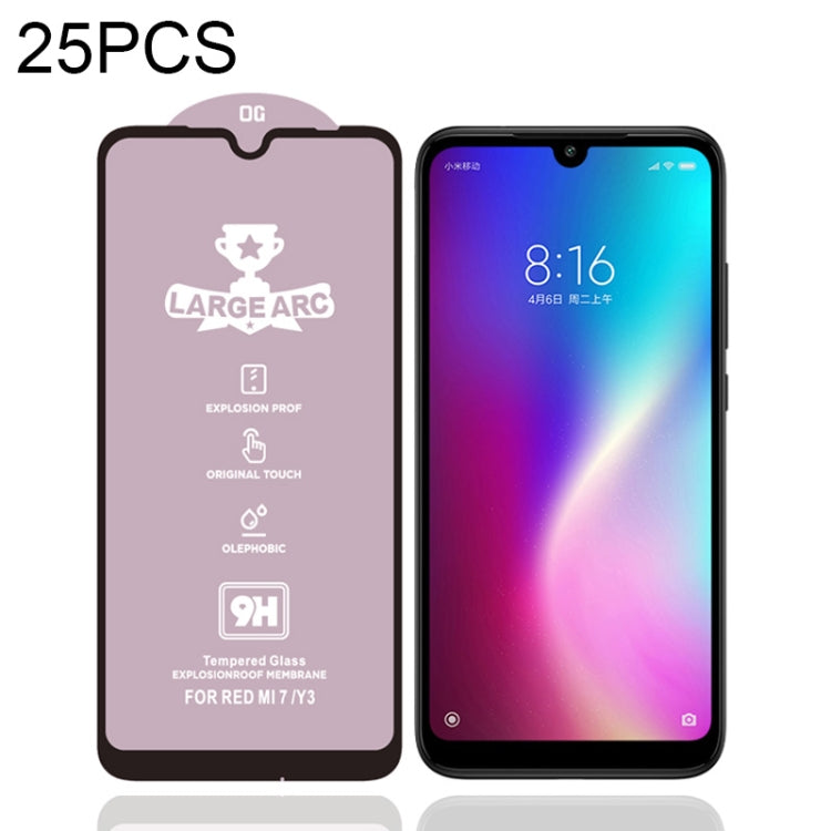 25 PCS 9H HD Large Arc High Alumina Full Screen Tempered Glass Film for Xiaomi Redmi 7