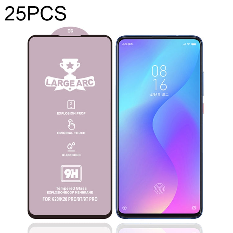 25 PCS 9H HD Large Arc High Alumina Full Screen Tempered Glass Film for Xiaomi Redmi K20
