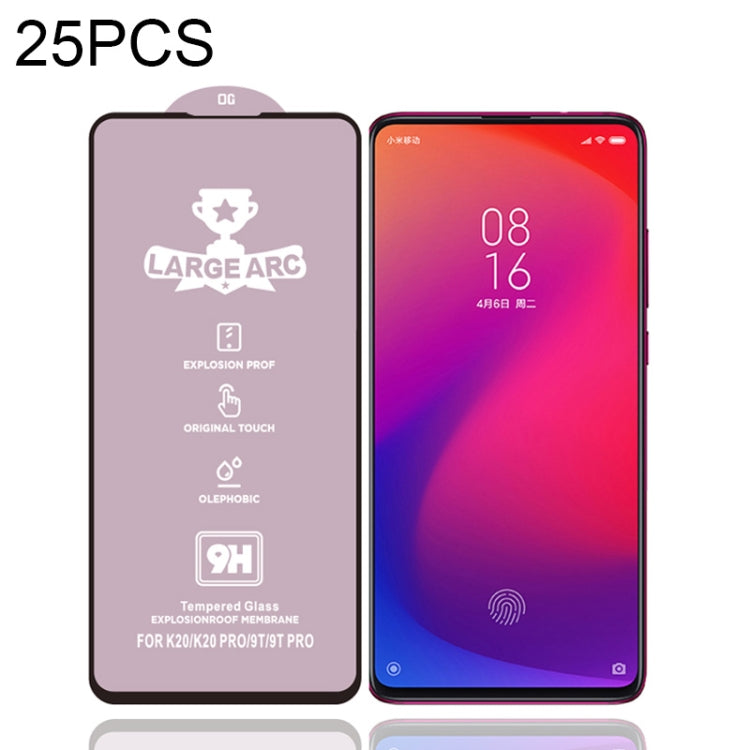 25 PCS 9H HD Large Arc High Alumina Full Screen Tempered Glass Film for Xiaomi Redmi K20 Pro