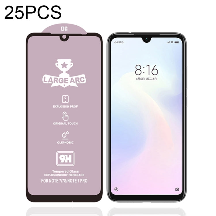 25 PCS 9H HD Large Arc High Alumina Full Screen Tempered Glass Film For Xiaomi Redmi Note 7 Pro