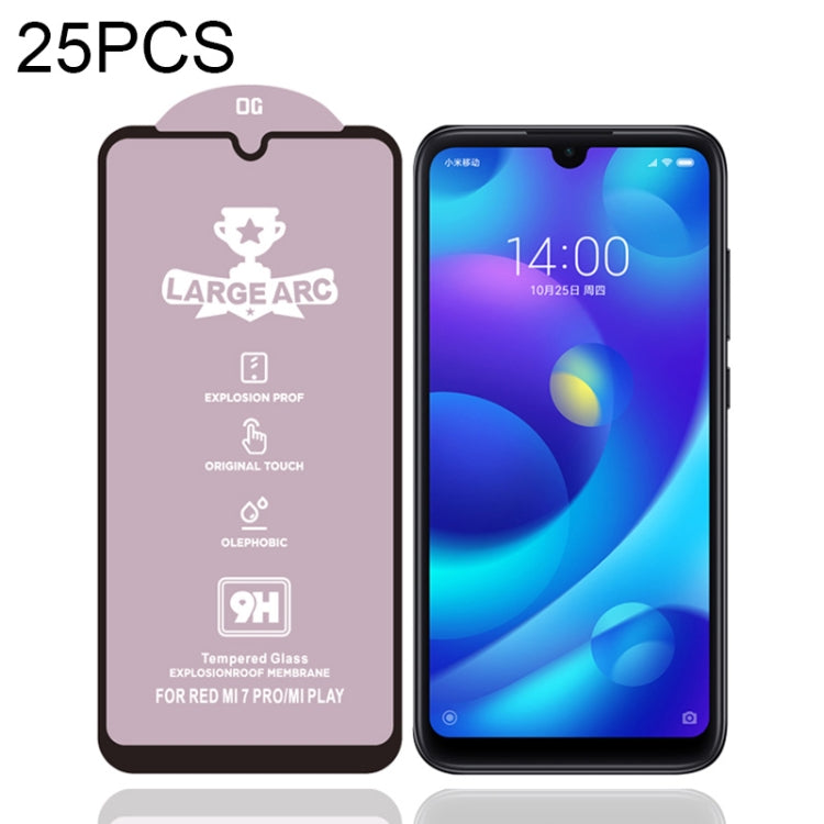 25 PCS 9H HD Large Arc High Alumina Full Screen Tempered Glass Film for Xiaomi Mi Play