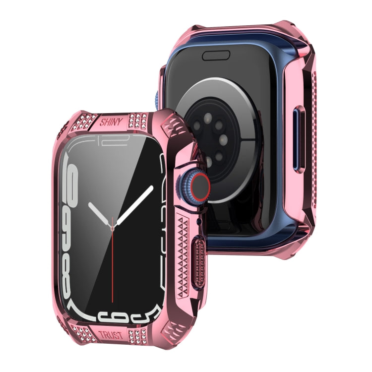 Rhombus Belt Drill + Tempered Film Integrated Case For Apple Watch Series 8 / 7 41mm