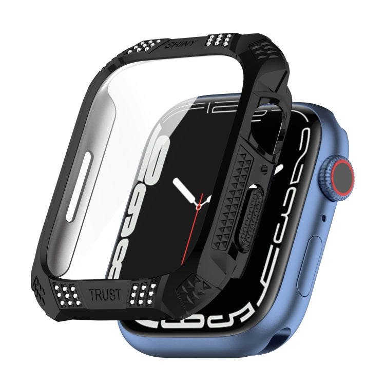 Rhombus Belt Drill + Tempered Film Integrated Case For Apple Watch Series 8 / 7 41mm