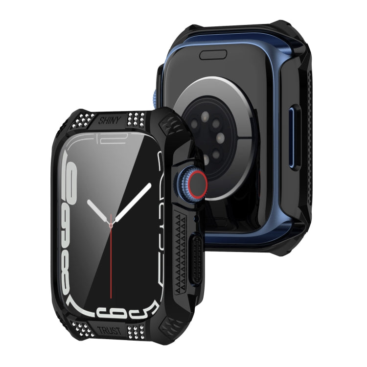 Rhombus Belt Drill + Tempered Film Integrated Case For Apple Watch Series 8 / 7 41mm