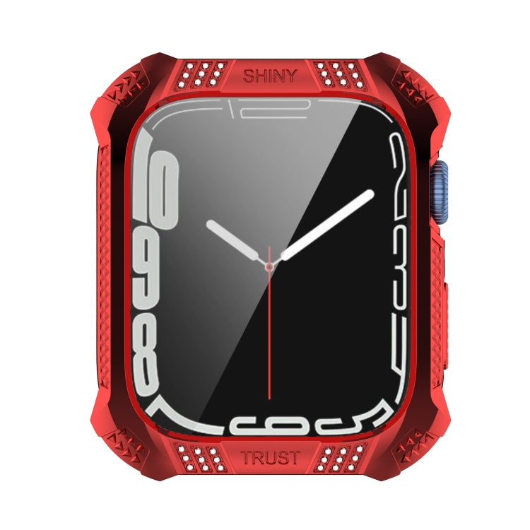 Rhombus Belt Drill + Tempered Film Integrated Case For Apple Watch Series 8 / 7 41mm