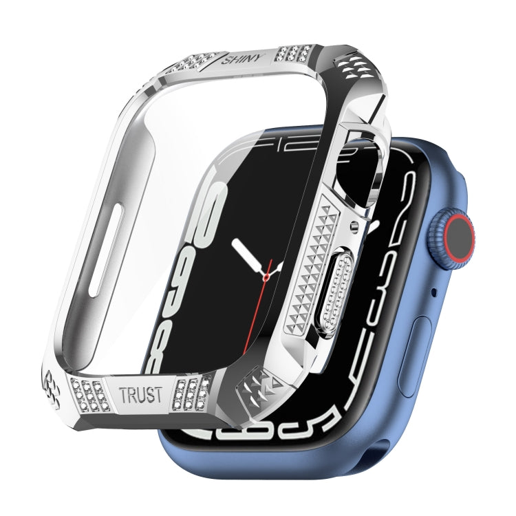 Rhombus Belt Drill + Tempered Film Integrated Case For Apple Watch Series 8 / 7 41mm