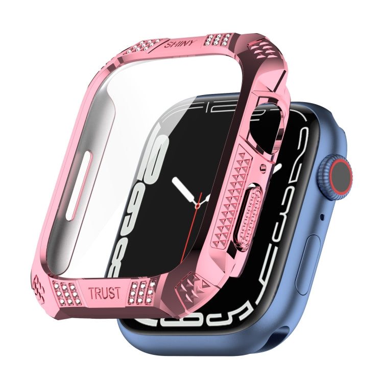 Rhombus Belt Drill + Tempered Film Integrated Case For Apple Watch Series 8 / 7 45mm