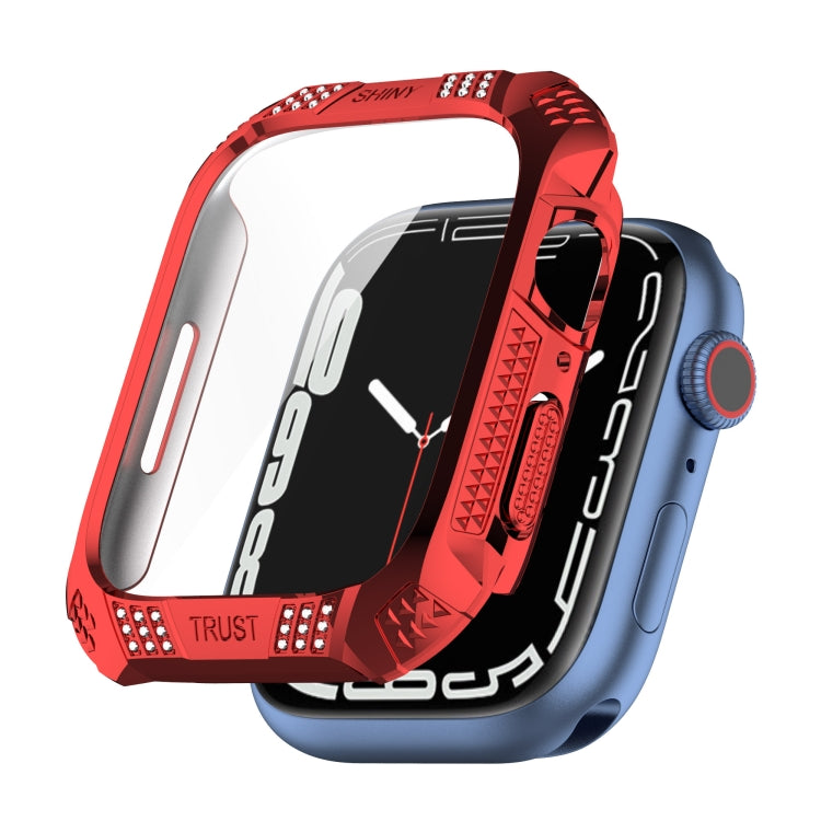Rhombus Belt Drill + Tempered Film Integrated Case For Apple Watch Series 8 / 7 45mm