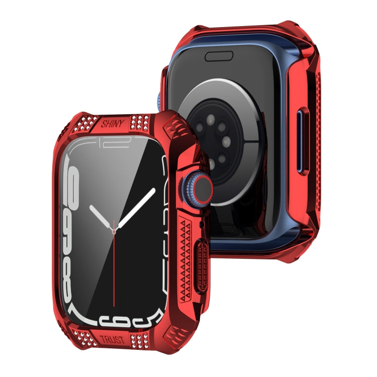 Rhombus Belt Drill + Tempered Film Integrated Case For Apple Watch Series 8 / 7 45mm