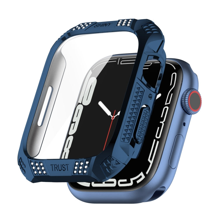 Rhombus Belt Drill + Tempered Film Integrated Case For Apple Watch Series 8 / 7 45mm