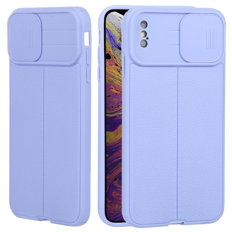 For iPhone XS Max Litchi Texture Sliding Camshield TPU Protective Phone Case