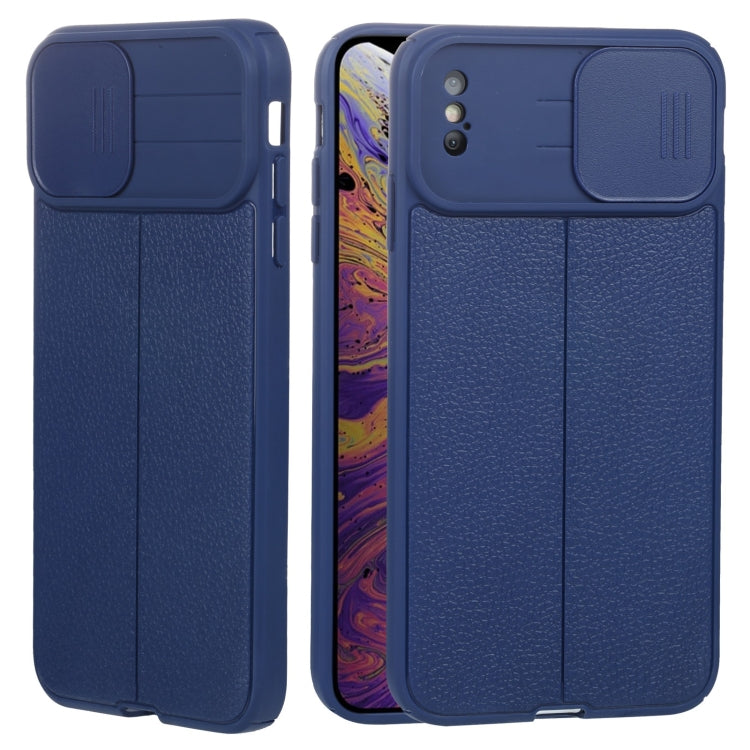 For iPhone XS Max Litchi Texture Sliding Camshield TPU Protective Phone Case