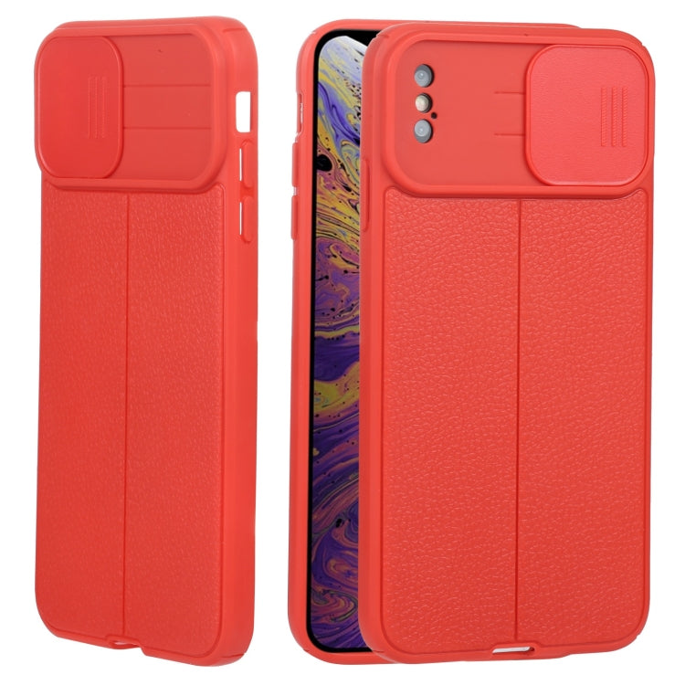 For iPhone XS Max Litchi Texture Sliding Camshield TPU Protective Phone Case