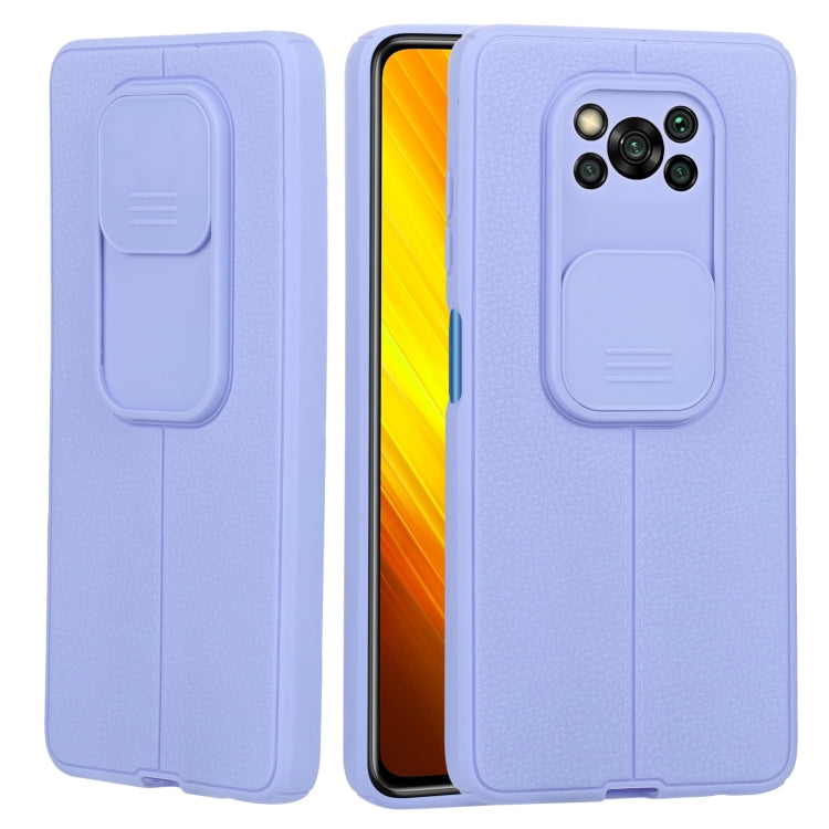 For Xiaomi Poco X3 Litchi Texture Sliding Camshield TPU Protective Phone Case