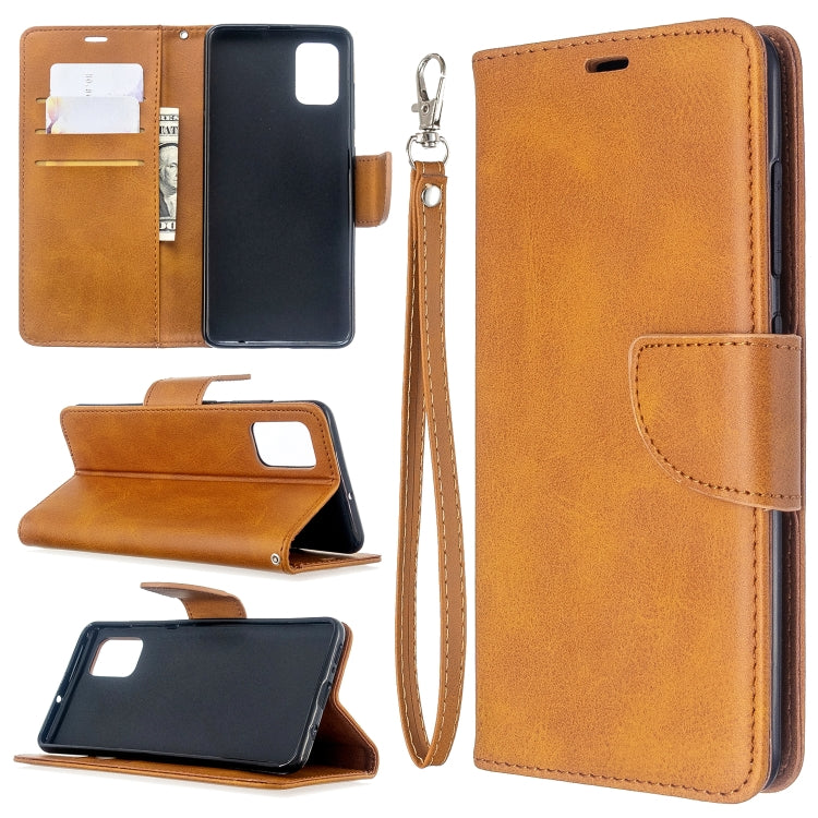 For Galaxy A51 Retro Lambskin Texture Pure Color Horizontal Flip PU Leather Case with Holder & Card Slots & Wallet & Lanyard