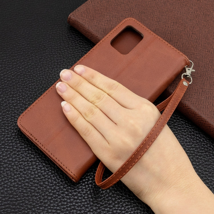 For Galaxy A51 Retro Lambskin Texture Pure Color Horizontal Flip PU Leather Case with Holder & Card Slots & Wallet & Lanyard