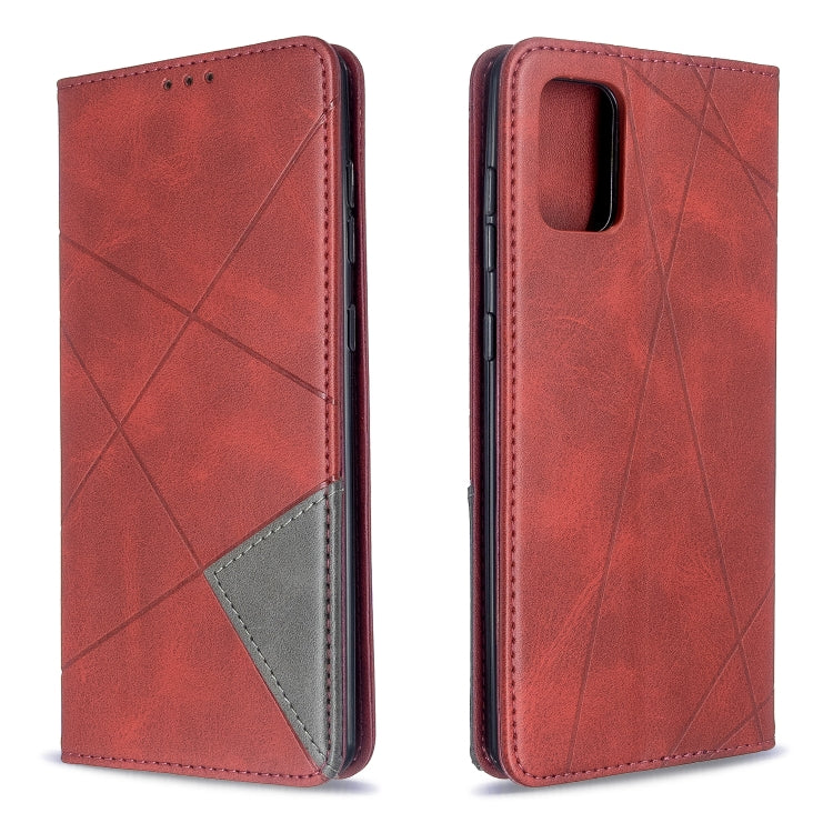 For Galaxy A71 Rhombus Texture Horizontal Flip Magnetic Leather Case with Holder & Card Slots