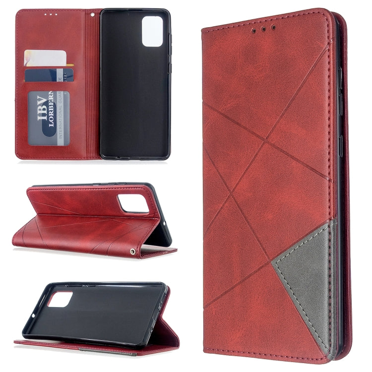 For Galaxy A71 Rhombus Texture Horizontal Flip Magnetic Leather Case with Holder & Card Slots