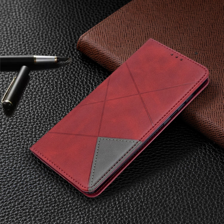 For Galaxy A71 Rhombus Texture Horizontal Flip Magnetic Leather Case with Holder & Card Slots