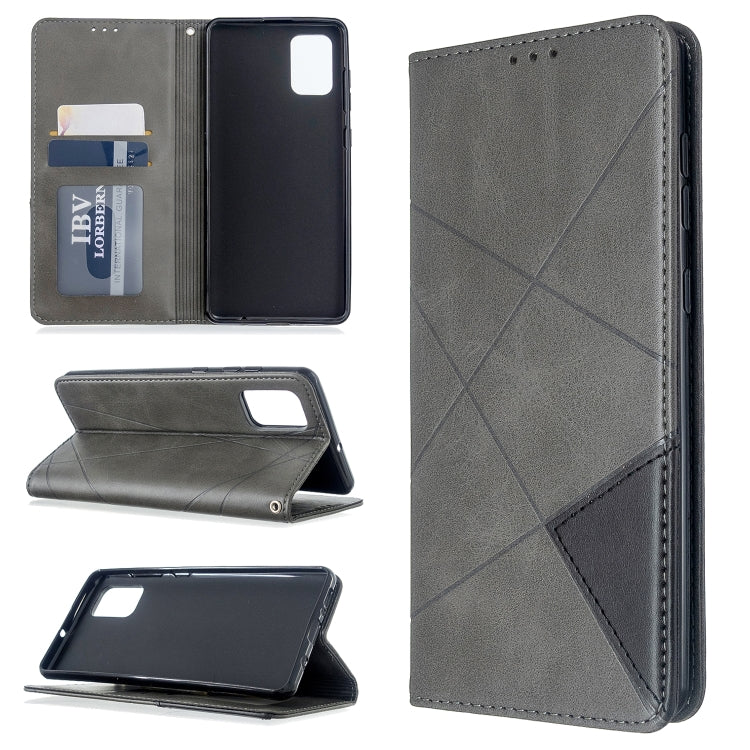 For Galaxy A71 Rhombus Texture Horizontal Flip Magnetic Leather Case with Holder & Card Slots