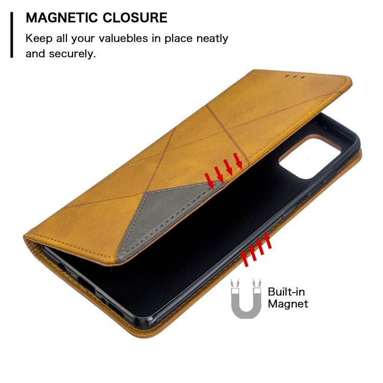 For Galaxy A71 Rhombus Texture Horizontal Flip Magnetic Leather Case with Holder & Card Slots