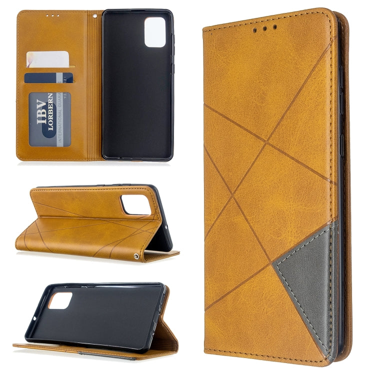 For Galaxy A71 Rhombus Texture Horizontal Flip Magnetic Leather Case with Holder & Card Slots