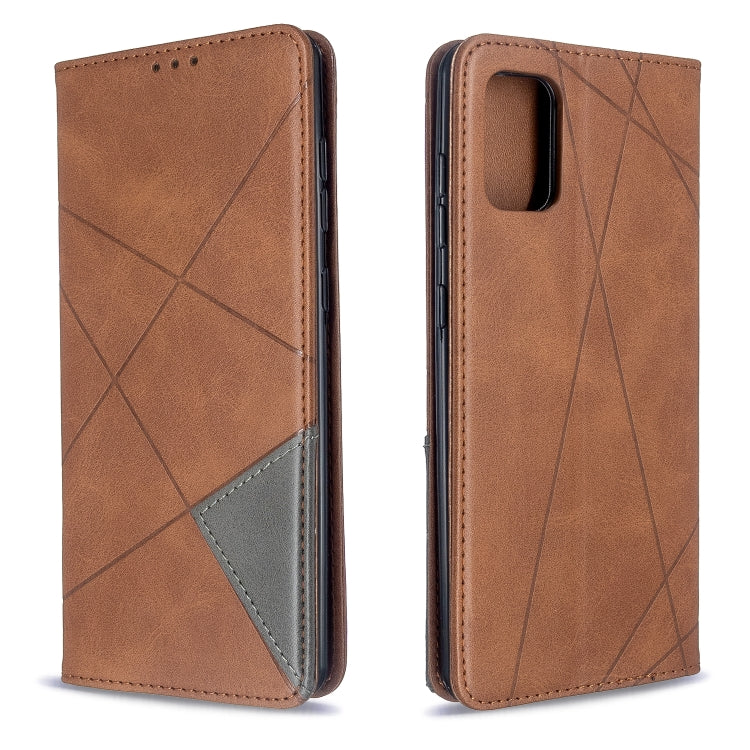 For Galaxy A71 Rhombus Texture Horizontal Flip Magnetic Leather Case with Holder & Card Slots